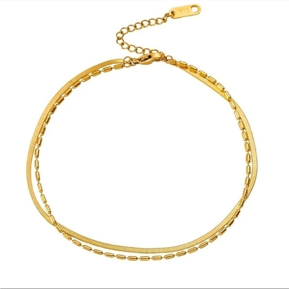 𝅺new Double Layer Gold Snake Herringbone Chain Bracelet - Picture 8 of 9